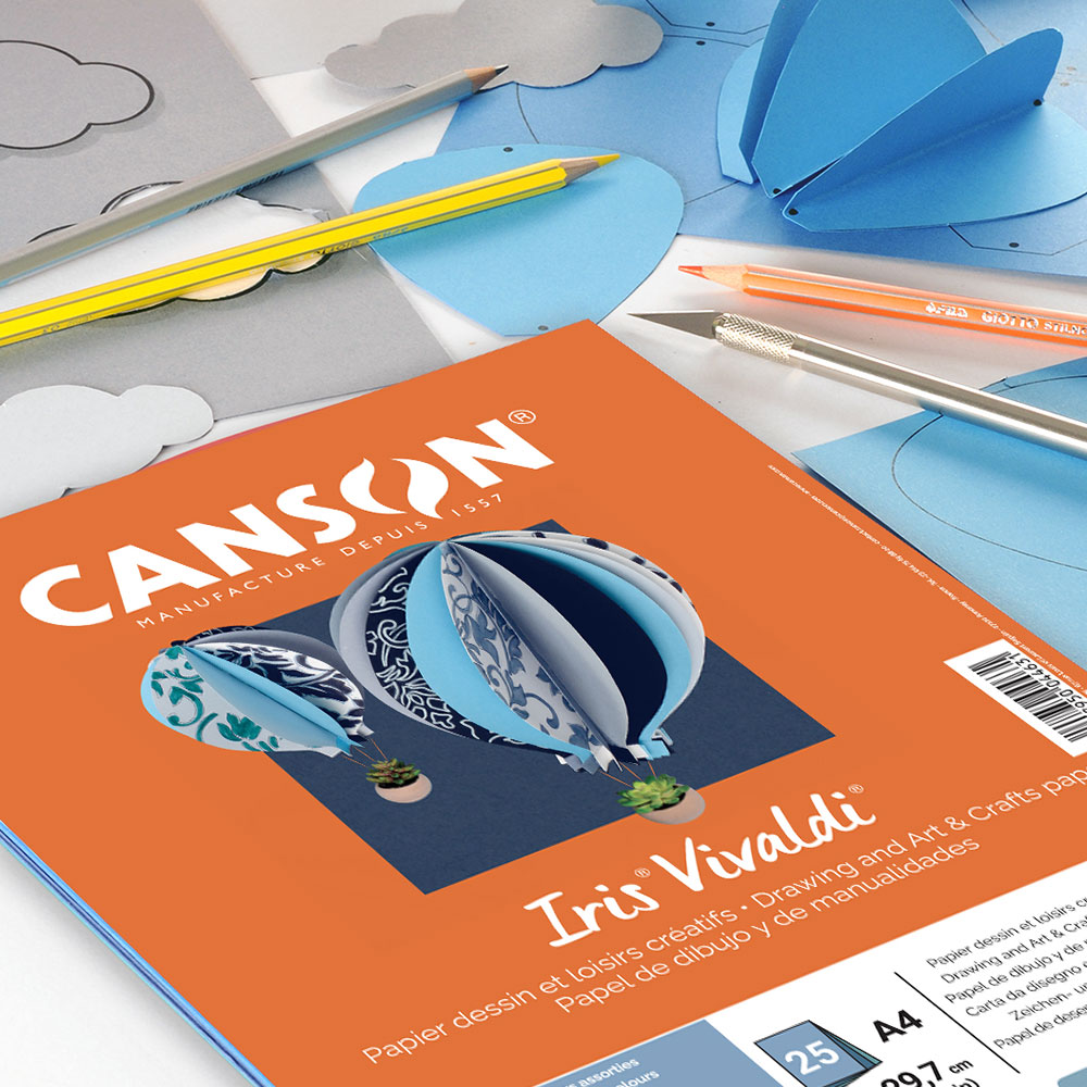 Canson Iris Vivaldi Farbpapier DIN A4 – 185 G/m², 25 Blatt In 5 Farben, Blau