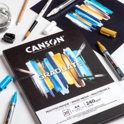 CANSON Graduate Bristol 180gsm A4 Paper, Very Smooth, Pad Glued Short Side,  20 Bright White Sheets, Ideal for Student Artists