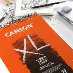 Canson XL Black Drawing 150gsm A3 Paper, Double Sided: Grained & Smooth,  Spiral Pad Short Side, 40 Black Sheets, Ideal for Professional Artists 